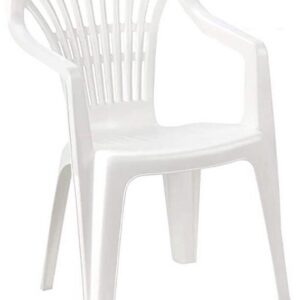 Aiatool 54 × 53 × 80 cm rent – TRrent Valge plastikust aiatool üritustele Virnastatavad peotoolid rentimiseks Mugav aiatool 54 × 53 × 80 cm